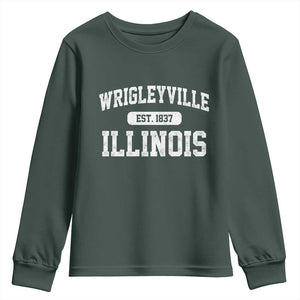 Wrigleyville Illinois Youth Sweatshirt Vintage Chicago Classic Distressed Baseball Fan Gift TS10 Dark Forest Green Print Your Wear