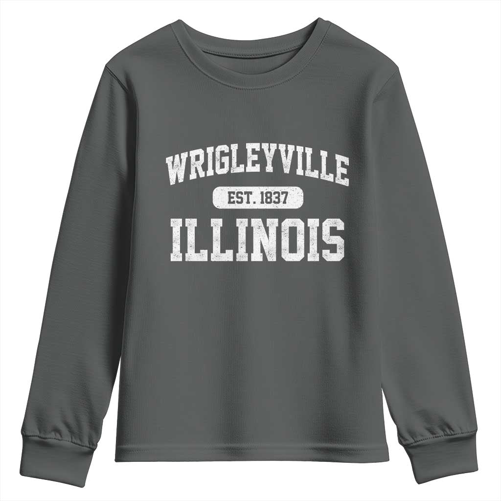 Wrigleyville Illinois Youth Sweatshirt Vintage Chicago Classic Distressed Baseball Fan Gift TS10 Dark Heather Print Your Wear