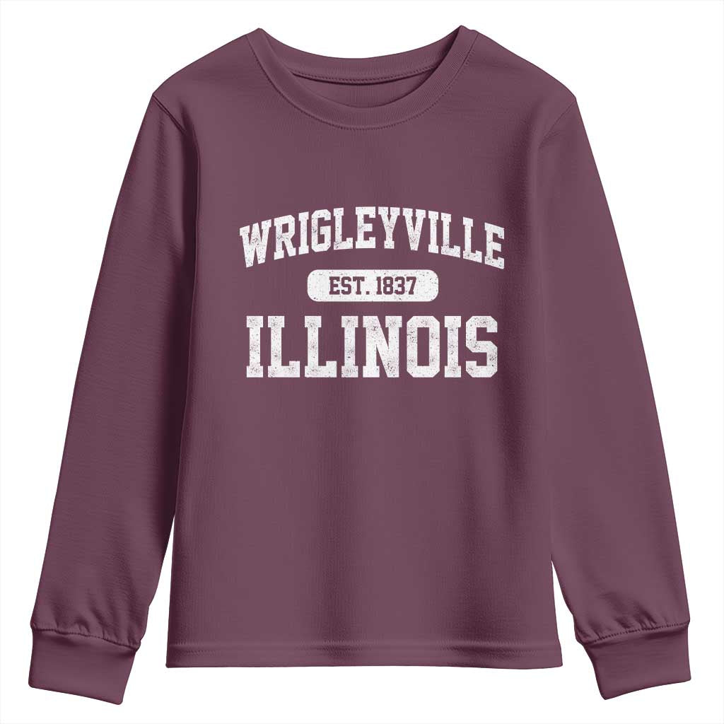 Wrigleyville Illinois Youth Sweatshirt Vintage Chicago Classic Distressed Baseball Fan Gift TS10 Maroon Print Your Wear