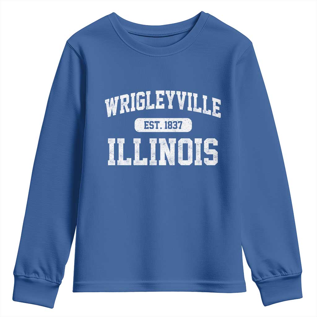 Wrigleyville Illinois Youth Sweatshirt Vintage Chicago Classic Distressed Baseball Fan Gift TS10 Royal Blue Print Your Wear