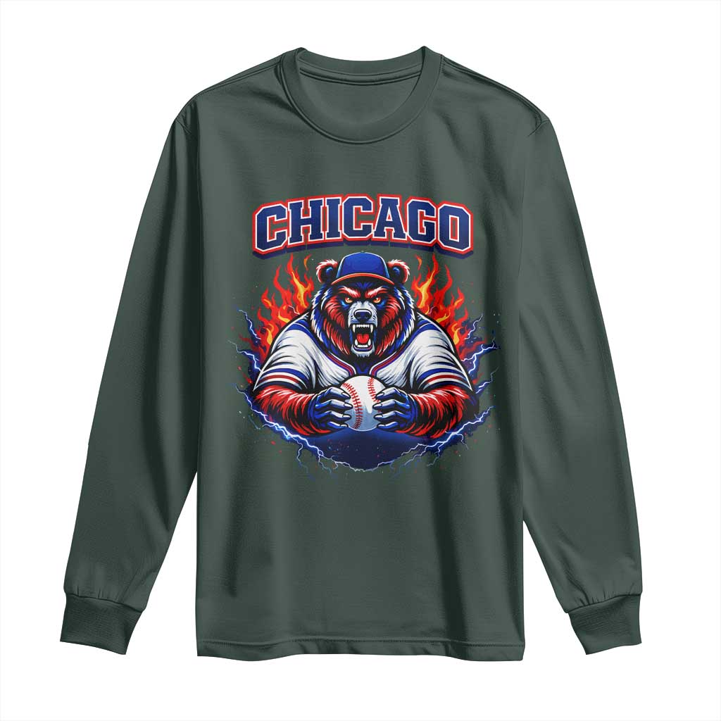 Vintage Chicago Long Sleeve Shirt Retro Baseball Fans TS10 Dark Forest Green Print Your Wear