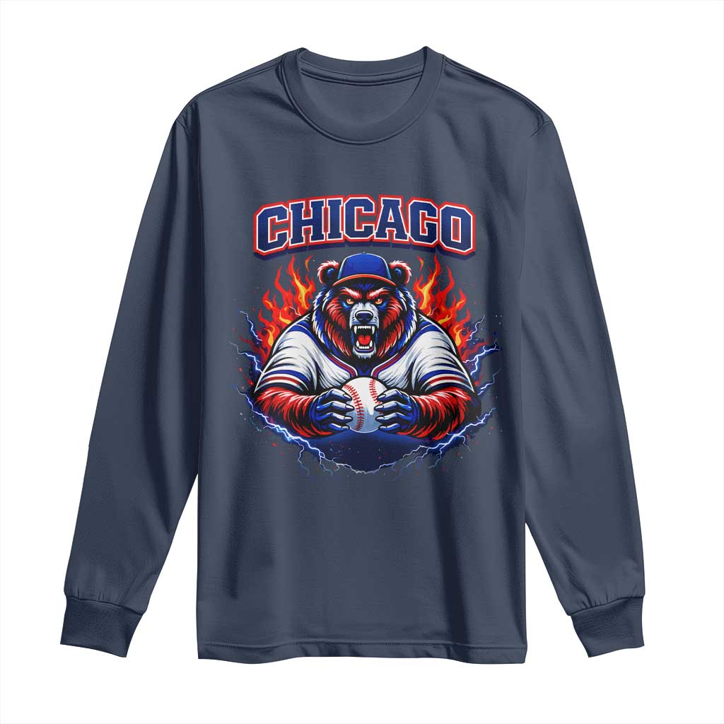 Vintage Chicago Long Sleeve Shirt Retro Baseball Fans TS10 Navy Print Your Wear
