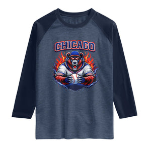 Vintage Chicago Raglan Shirt Retro Baseball Fans TS10 Heather Denim Navy Print Your Wear
