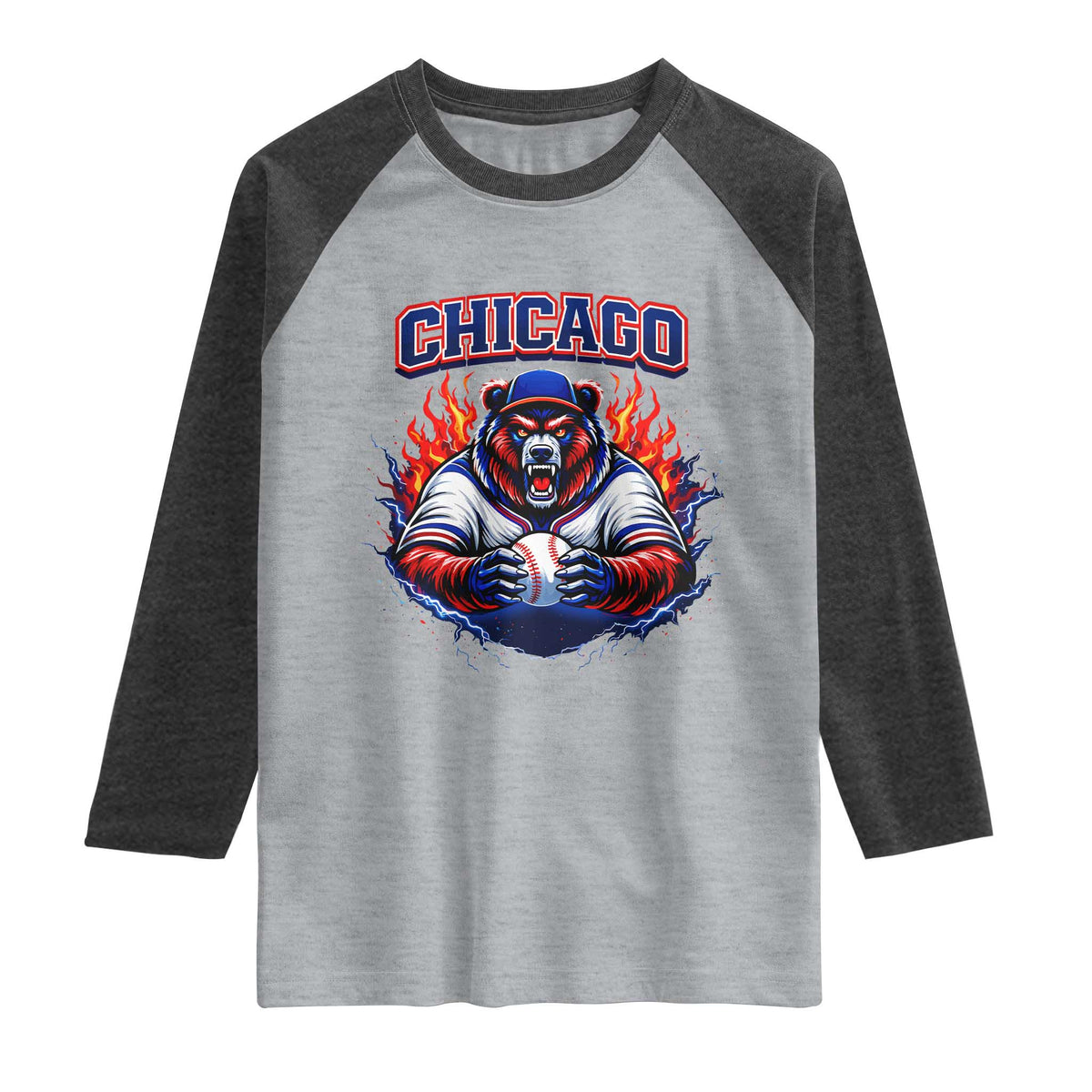 Vintage Chicago Raglan Shirt Retro Baseball Fans TS10 Heather Gray Heather Charcoal Print Your Wear