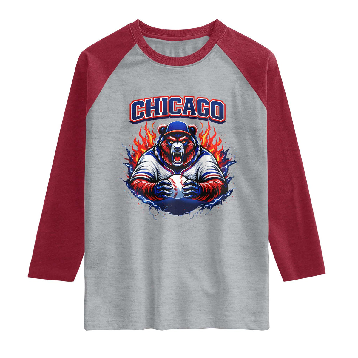 Vintage Chicago Raglan Shirt Retro Baseball Fans TS10 Heather Gray Heather Red Print Your Wear