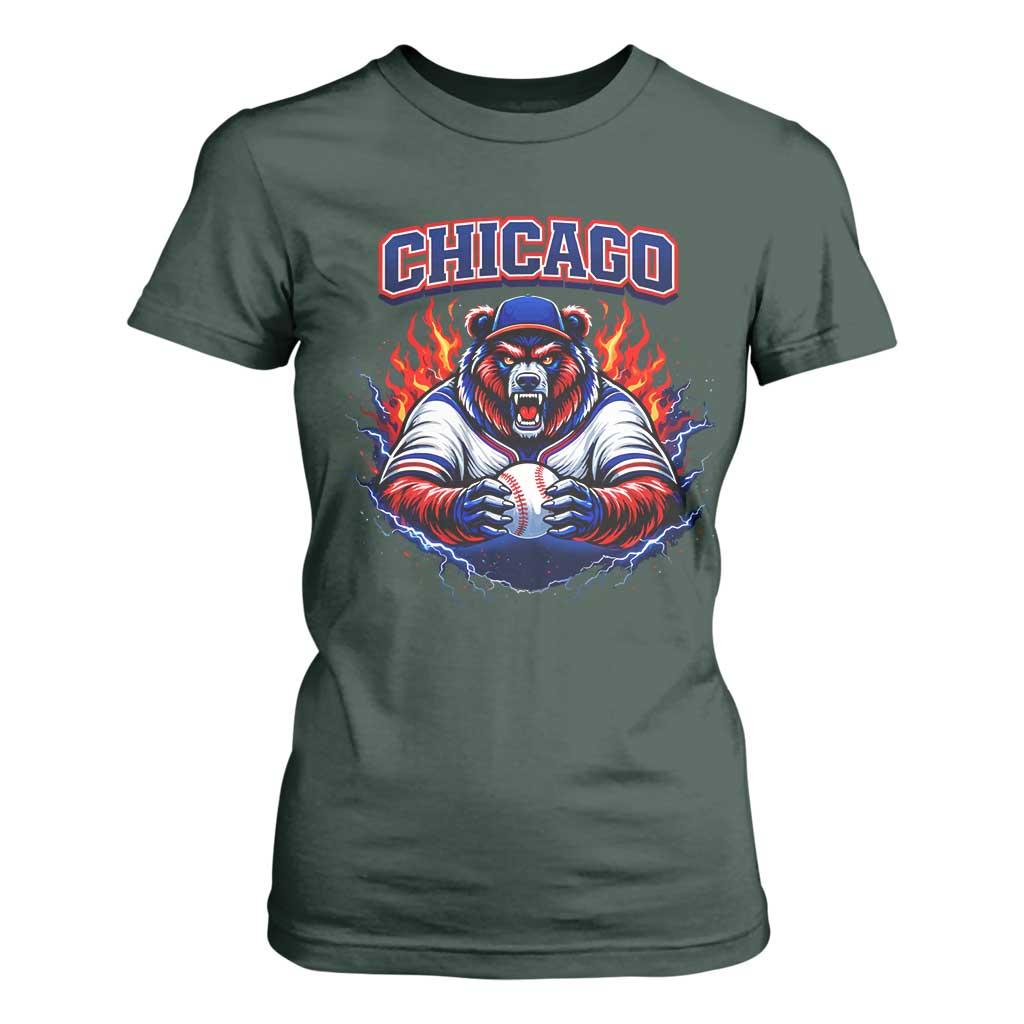 Vintage Chicago T Shirt For Women Retro Baseball Fans TS10 Dark Forest Green Print Your Wear