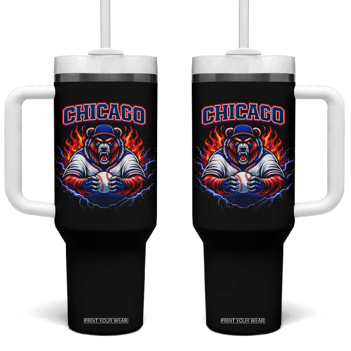 Vintage Chicago Tumbler With Handle Retro Baseball Fans TS10 One Size: 40 oz Black Print Your Wear