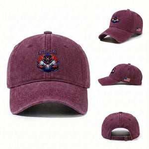 Vintage Chicago Washed Cotton Baseball Cap Retro Baseball Fans TS10 Washed Cap Universal Fit Burgundy Print Your Wear