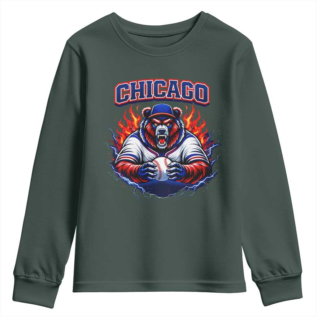 Vintage Chicago Youth Sweatshirt Retro Baseball Fans TS10 Dark Forest Green Print Your Wear