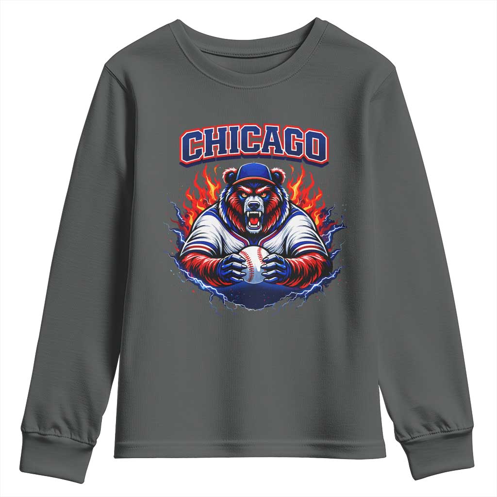 Vintage Chicago Youth Sweatshirt Retro Baseball Fans TS10 Dark Heather Print Your Wear