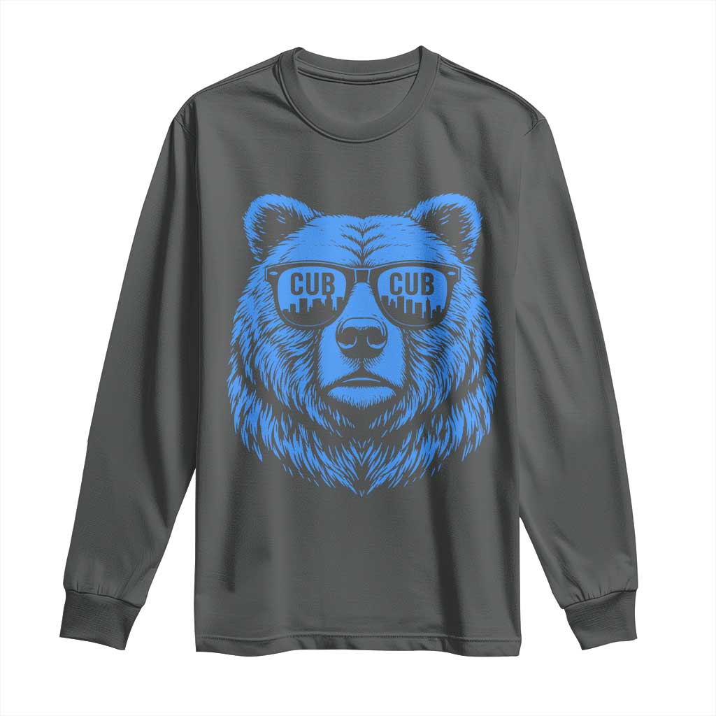 Vintage Cub Long Sleeve Shirt With Sunglasses Retro Baseball Fans TS10 Dark Heather Print Your Wear