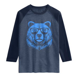 Vintage Cub Raglan Shirt With Sunglasses Retro Baseball Fans TS10 Heather Denim Navy Print Your Wear