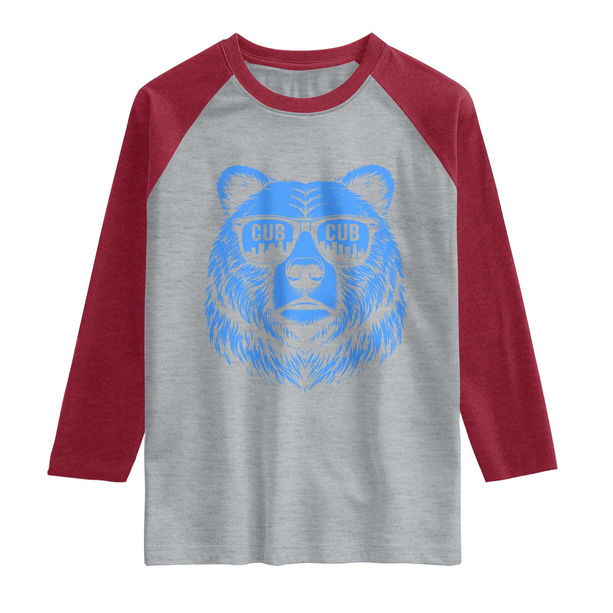 Vintage Cub Raglan Shirt With Sunglasses Retro Baseball Fans TS10 Heather Gray Heather Red Print Your Wear
