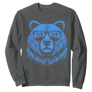 Vintage Cub Sweatshirt With Sunglasses Retro Baseball Fans TS10 Dark Heather Print Your Wear