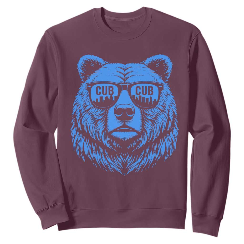 Vintage Cub Sweatshirt With Sunglasses Retro Baseball Fans TS10 Maroon Print Your Wear