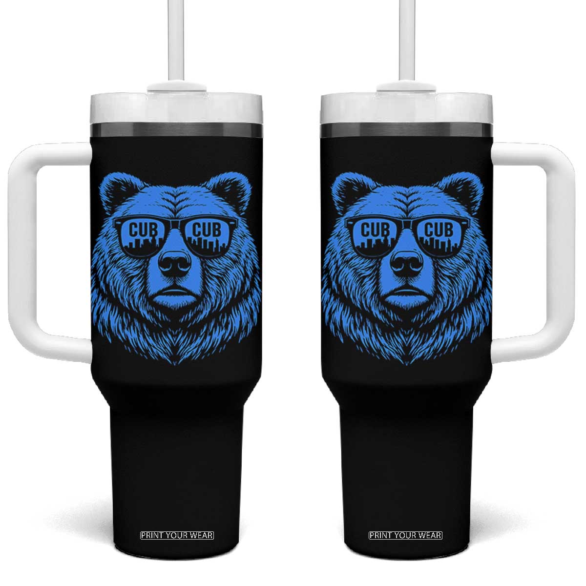 Vintage Cub Tumbler With Handle With Sunglasses Retro Baseball Fans TS10 One Size: 40 oz Black Print Your Wear