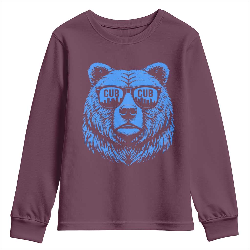 Vintage Cub Youth Sweatshirt With Sunglasses Retro Baseball Fans TS10 Maroon Print Your Wear