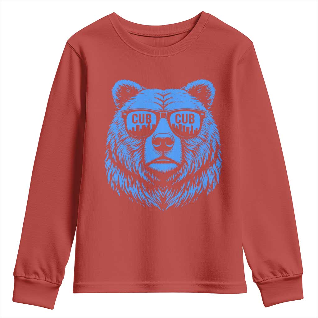 Vintage Cub Youth Sweatshirt With Sunglasses Retro Baseball Fans TS10 Red Print Your Wear