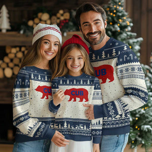 Vintage Cub Ugly Christmas Sweater Retro Sports Bear Baseball Fans TS10 Beige Navy Print Your Wear