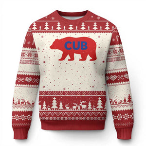 Vintage Cub Ugly Christmas Sweater Retro Sports Bear Baseball Fans TS10 Beige Red Print Your Wear