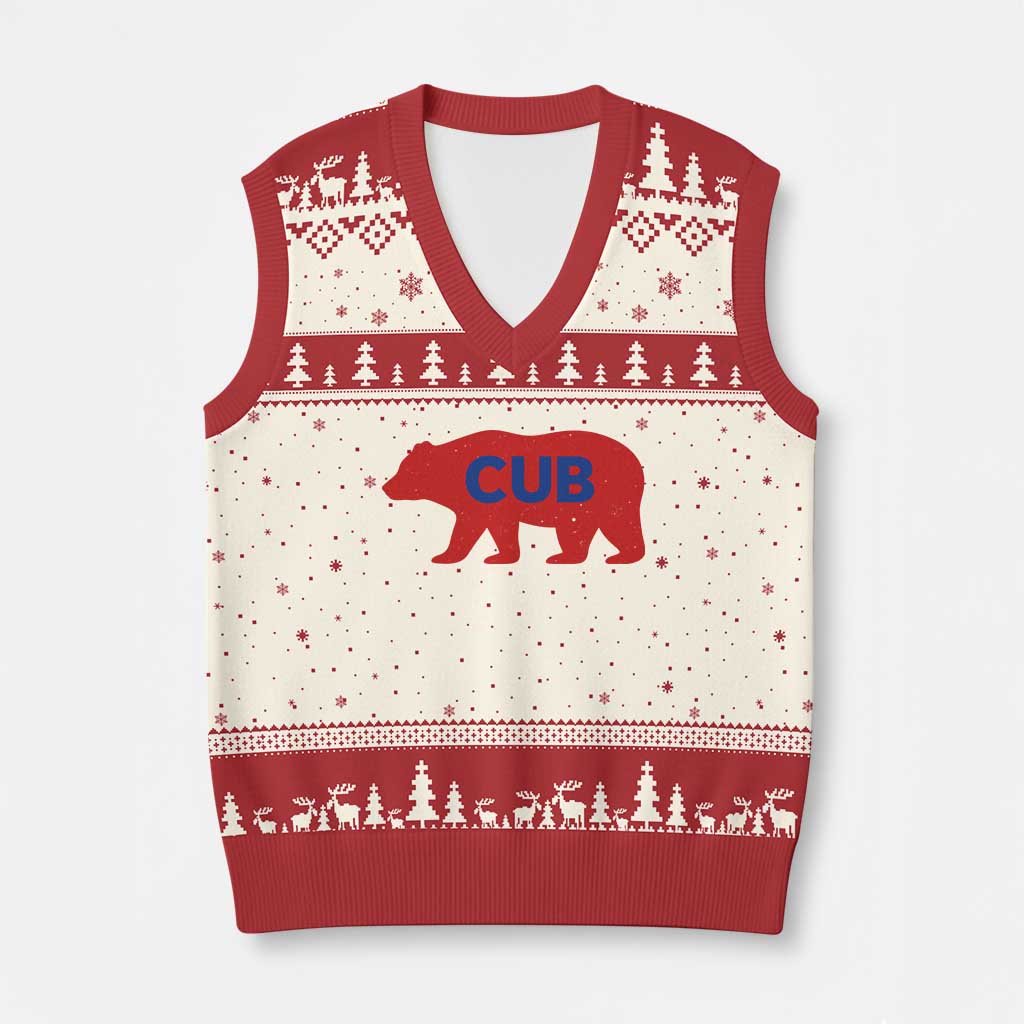 Vintage Cub V-Neck Knit Sweater Vest Retro Sports Bear Baseball Fans TS10 Beige Red Print Your Wear