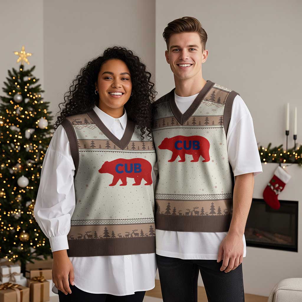 Vintage Cub V-Neck Knit Sweater Vest Retro Sports Bear Baseball Fans TS10 Mocha Mousse Print Your Wear