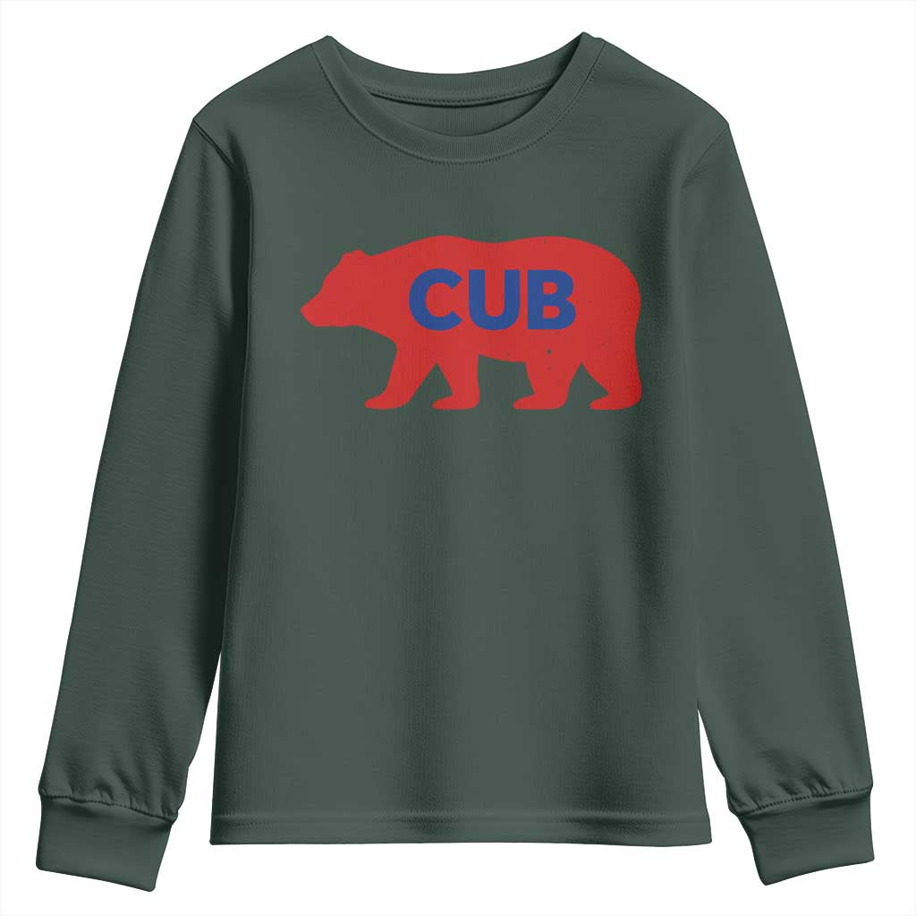 Vintage Cub Youth Sweatshirt Retro Sports Bear Baseball Fans TS10 Dark Forest Green Print Your Wear