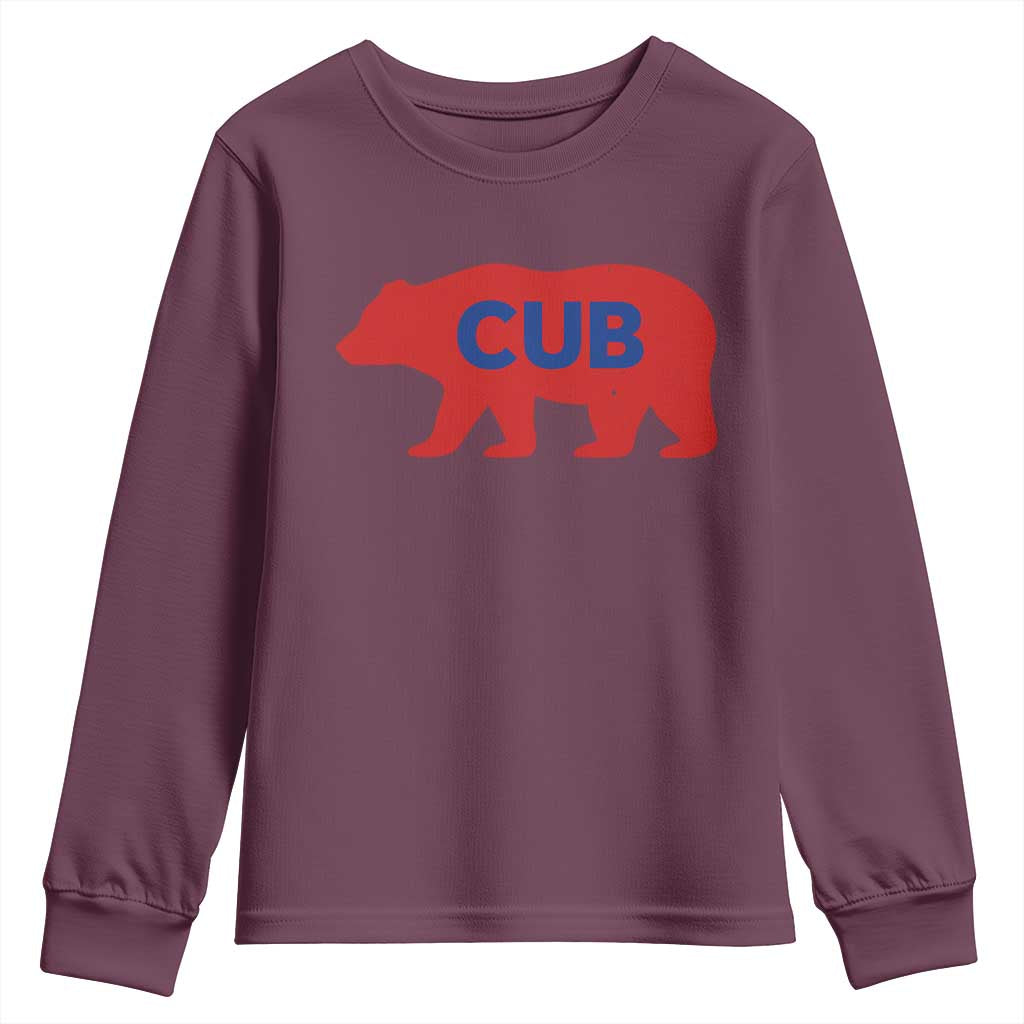 Vintage Cub Youth Sweatshirt Retro Sports Bear Baseball Fans TS10 Maroon Print Your Wear