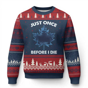 Canada Hockey Ugly Christmas Sweater Toronto Just Once Before I Die Vintage Canadian Maple Leafs TS10 Navy Red Print Your Wear