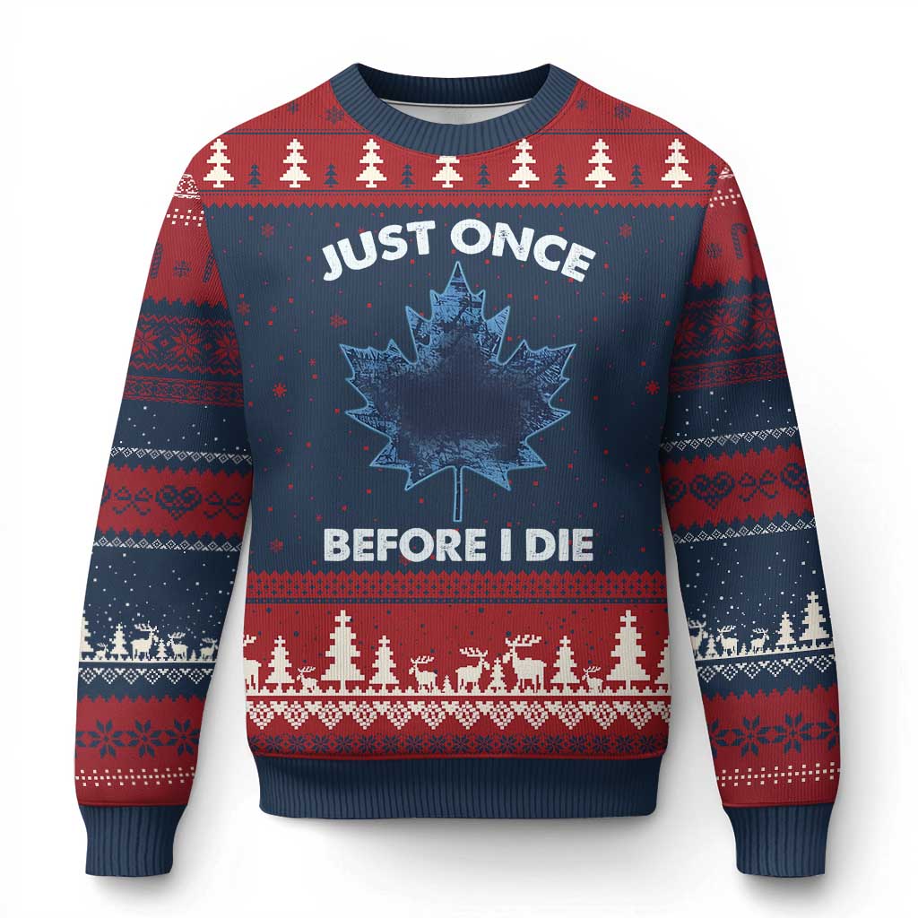 Canada Hockey Ugly Christmas Sweater Toronto Just Once Before I Die Vintage Canadian Maple Leafs TS10 Navy Red Print Your Wear