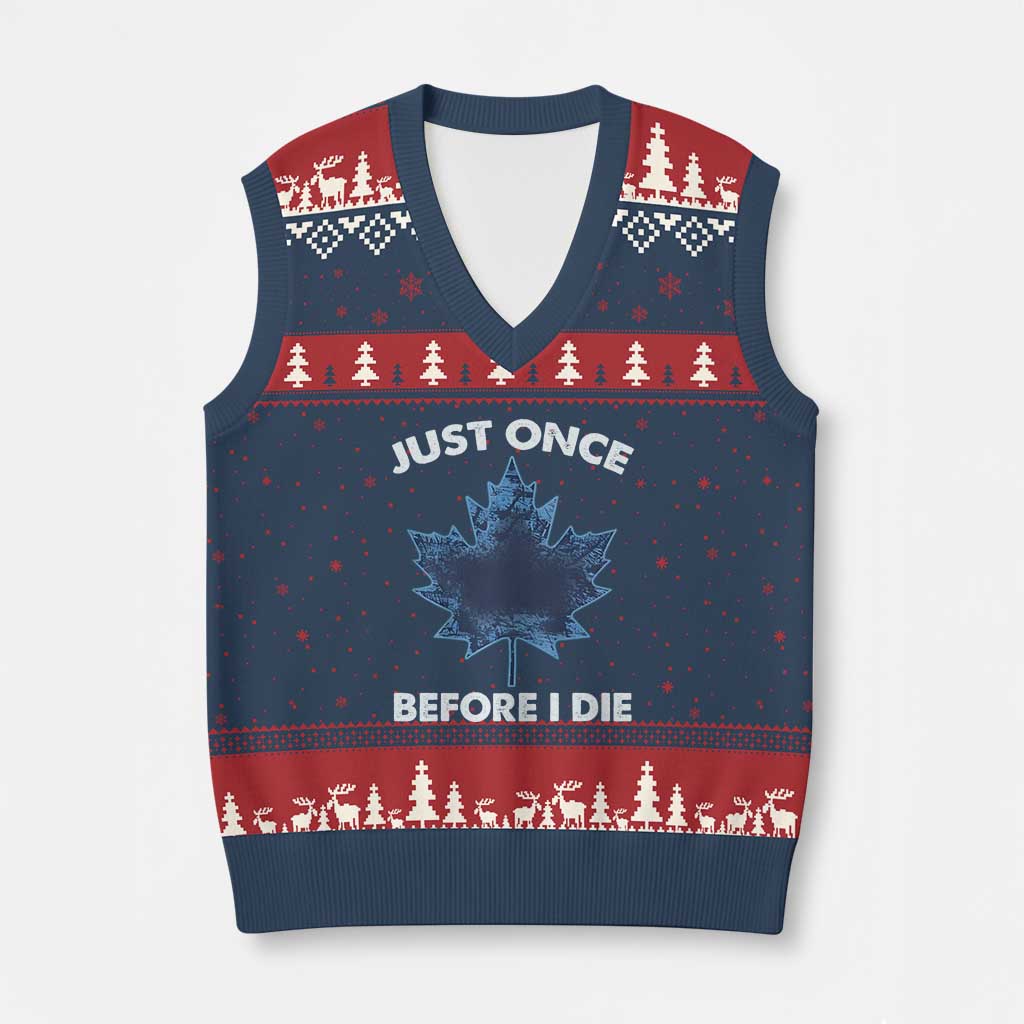 Canada Hockey V-Neck Knit Sweater Vest Toronto Just Once Before I Die Vintage Canadian Maple Leafs TS10 Navy Red Print Your Wear