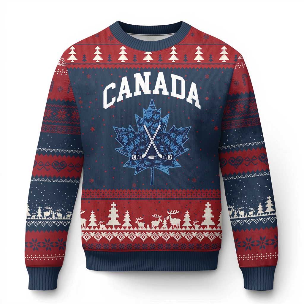 Vintage Canada Hockey Ugly Christmas Sweater Maple Leafs TS10 Navy Red Print Your Wear