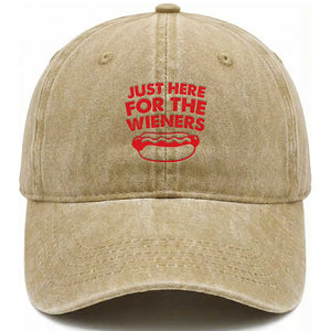 4th of July Just Here For The Wieners Washed Cotton Baseball Cap Funny Hot Dog Independence Day Patriotic Weenies TS10 Washed Cap Universal Fit Khaki Print Your Wear
