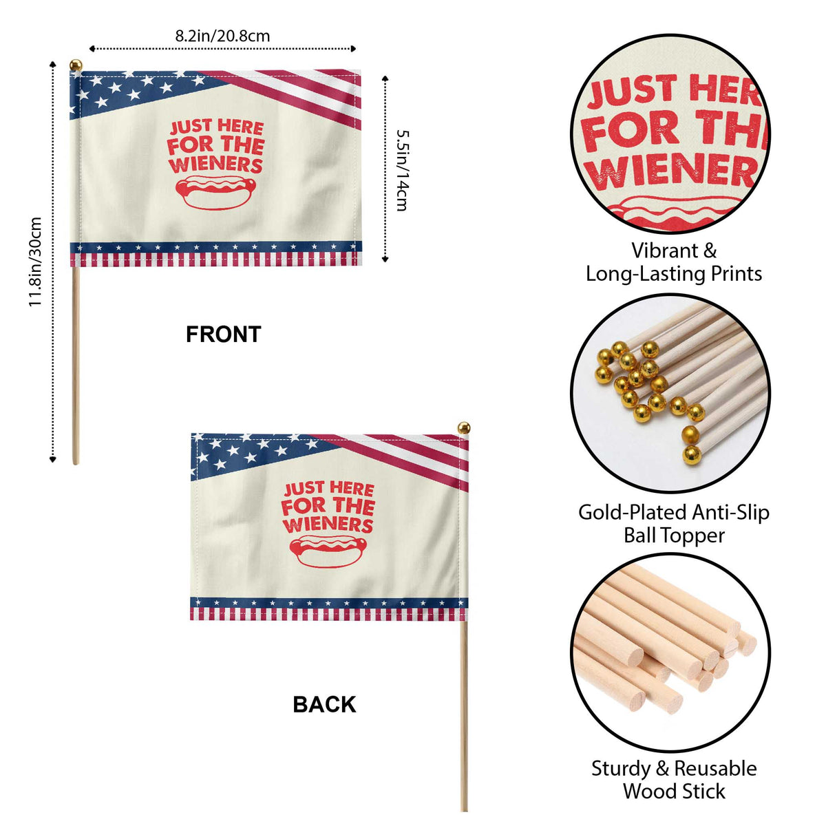 4th of July Just Here For The Wieners Patriotic Handheld Flag Funny Hot Dog Independence Day Weenies TS10 Print Your Wear