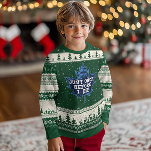 Vintage Canada Hockey Ugly Christmas Sweater Toronto Just Once Before I Die Maple Leafs TS10 Forest Green Beige Print Your Wear