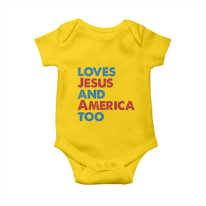 Loves Jesus and America Too Baby Onesie 4th of July Patriotic TS10 Daisy Print Your Wear