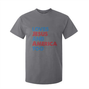 Loves Jesus and America Too T Shirt For Kid 4th of July Patriotic TS10 Charcoal Print Your Wear