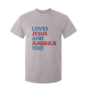 Loves Jesus and America Too T Shirt For Kid 4th of July Patriotic TS10 Ice Gray Print Your Wear