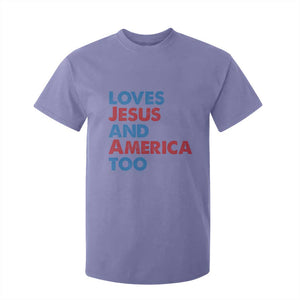 Loves Jesus and America Too T Shirt For Kid 4th of July Patriotic TS10 Violet Print Your Wear