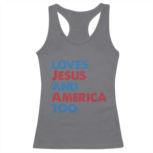 Loves Jesus and America Too Racerback Tank Top 4th of July Patriotic TS10 Charcoal Print Your Wear