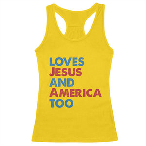 Loves Jesus and America Too Racerback Tank Top 4th of July Patriotic TS10 Daisy Print Your Wear