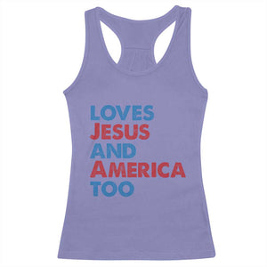 Loves Jesus and America Too Racerback Tank Top 4th of July Patriotic TS10 Violet Print Your Wear