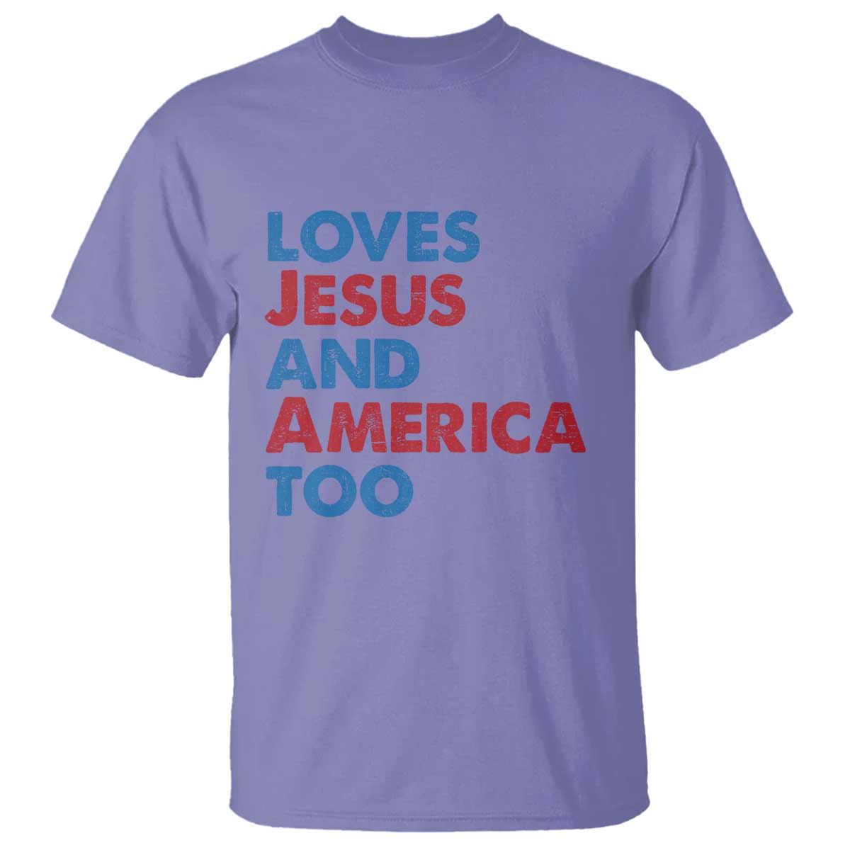 Loves Jesus and America Too T Shirt 4th of July Patriotic TS10 Violet Print Your Wear