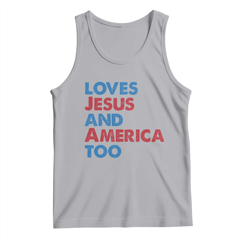 Loves Jesus and America Too Tank Top 4th of July Patriotic TS10 Athletic Heather Print Your Wear
