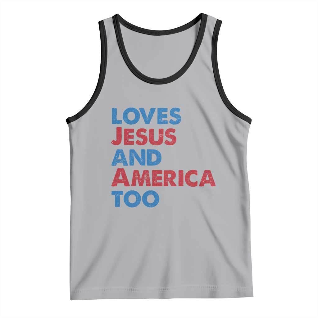 Loves Jesus and America Too Tank Top 4th of July Patriotic TS10 Athletic Heather Black Print Your Wear