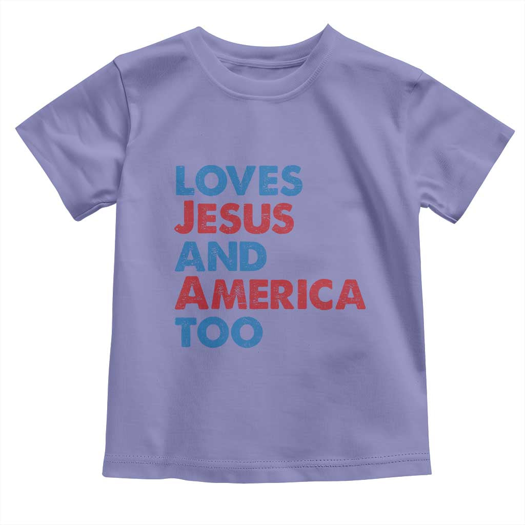 Loves Jesus and America Too Toddler T Shirt 4th of July Patriotic TS10 Violet Print Your Wear