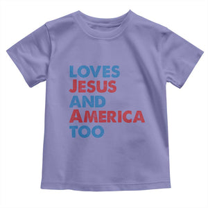 Loves Jesus and America Too Toddler T Shirt 4th of July Patriotic TS10 Violet Print Your Wear