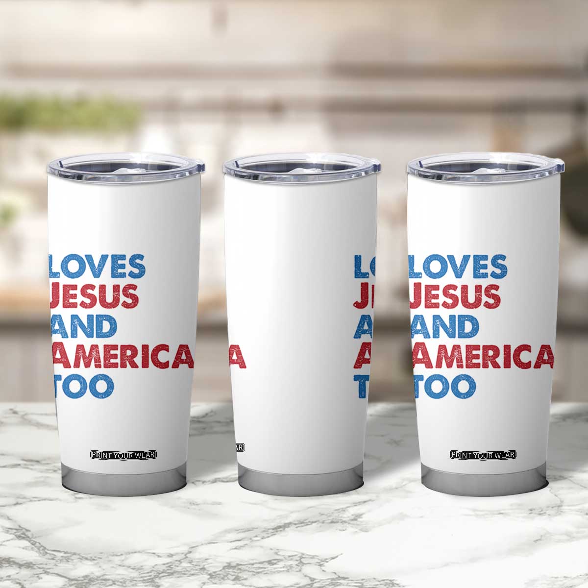 Loves Jesus and America Too Tumbler Cup 4th of July Patriotic TS10 Print Your Wear