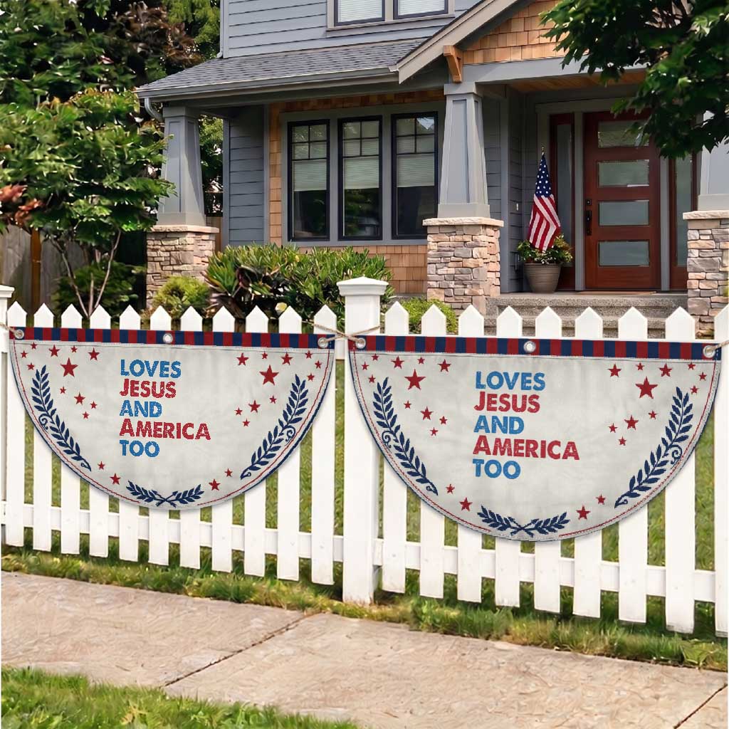 Loves Jesus and America Too Patriotic Fan Flag 4th of July