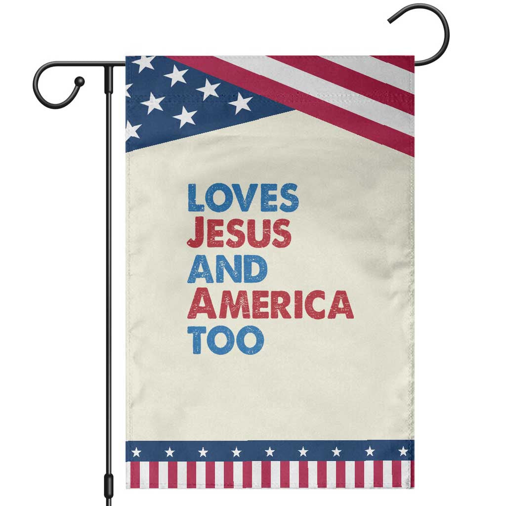 Loves Jesus and America Too Garden Flag 4th of July Patriotic TS10 Modern Beige Blue Print Your Wear